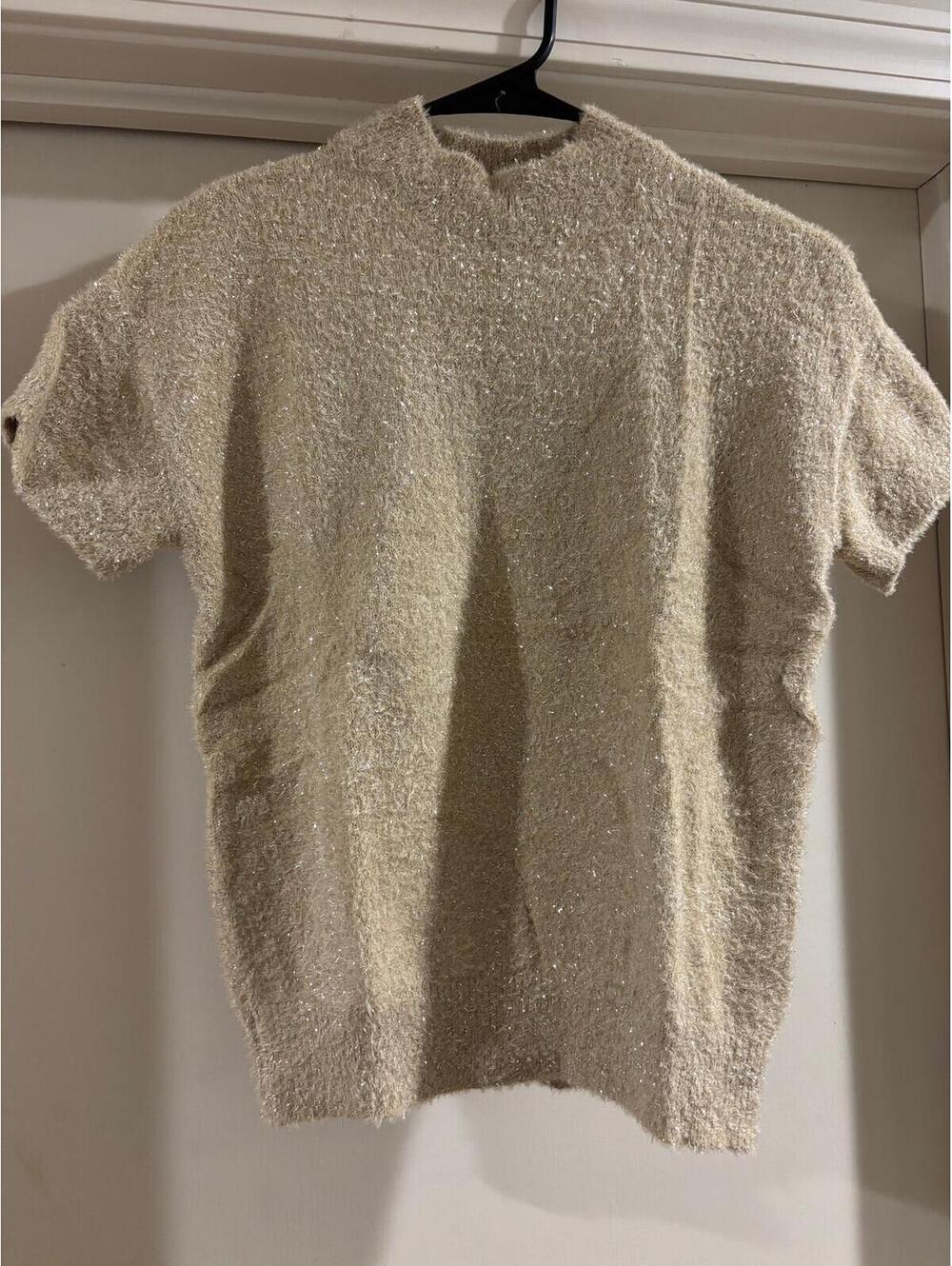 Art Class Gold Shimmer Sweater XL 14/16 Girls Soft Fuzzy Knit Short Sleeve NWT